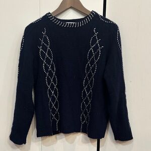 100% Cashmere Navy Cable Knit Sweater